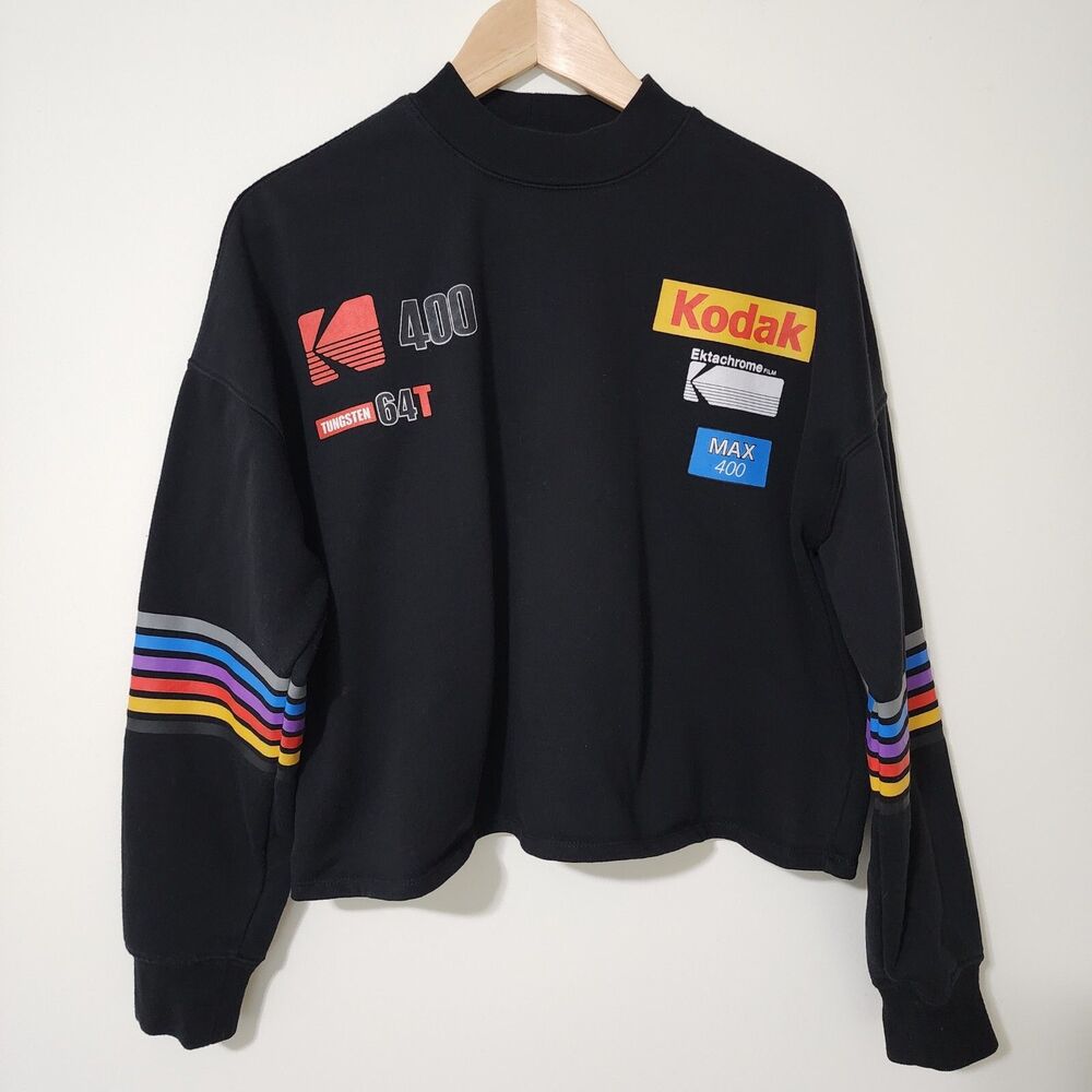 Forever 21 Kodak Graphic Cropped Sweatshirt Black Fleece Women's 1X